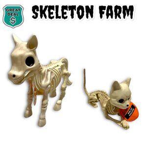 Skeleton Farm Halloween Decor Skeleton Cat & Skeleton Pony Statue. NEW! NWT!
